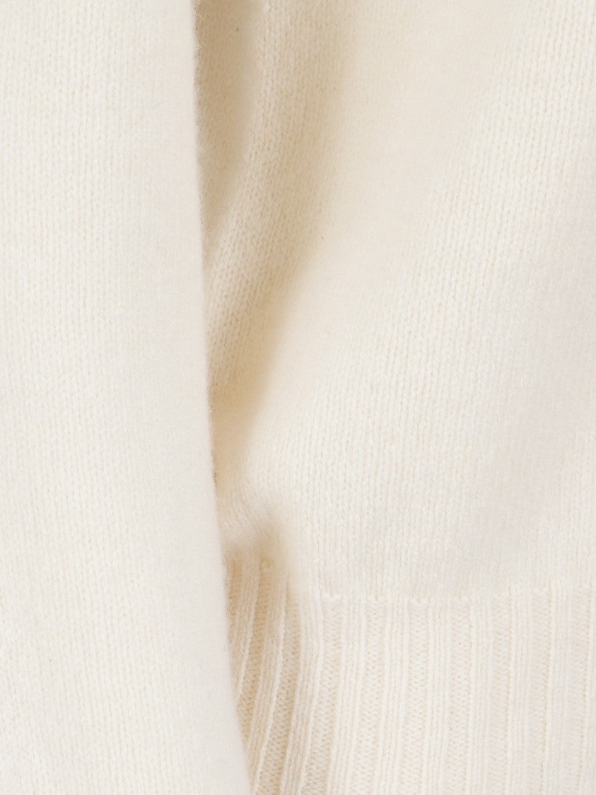 Drumohr Off-White Mock Neck Ribbed Wool Sweater