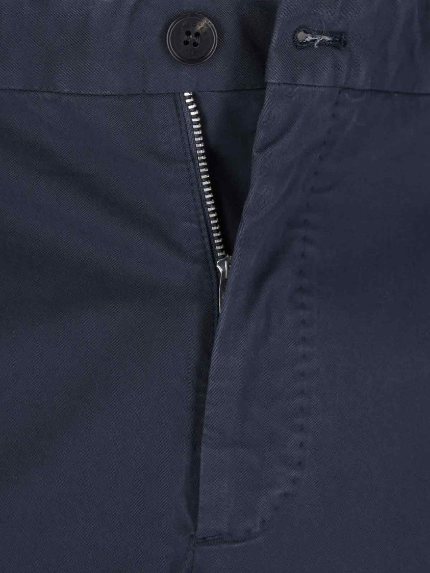 Incotex High-Waisted Navy Cotton Chino Pants With Pleated Front