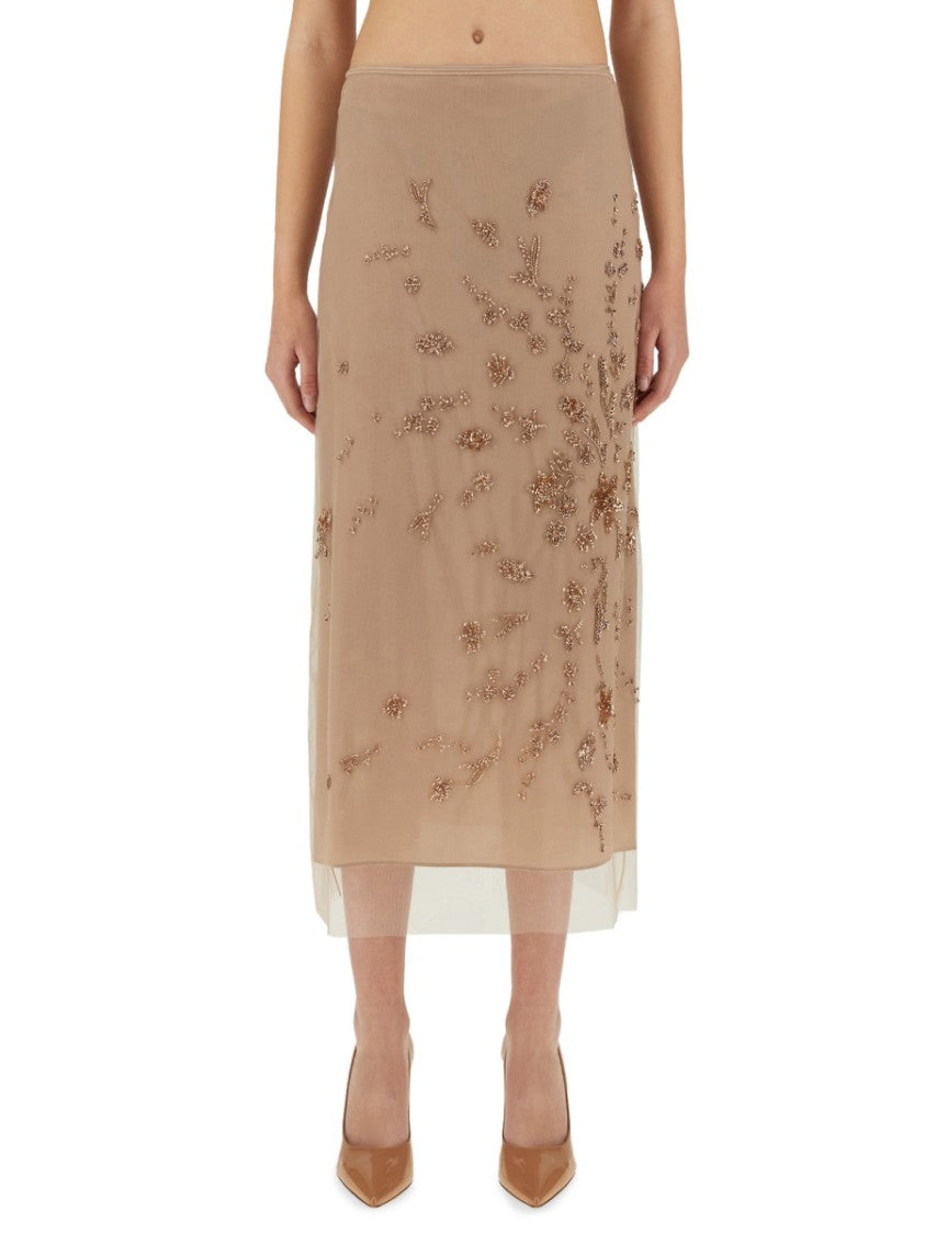 Fendi Embroidered Tulle Maxi Skirt With Sheer Overlay