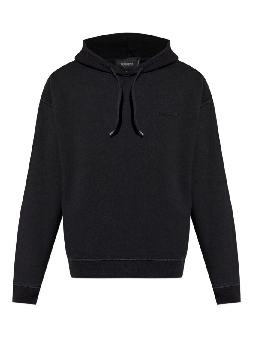 Dsquared2 Relaxed Fit Black Hoodie With Embossed Logo