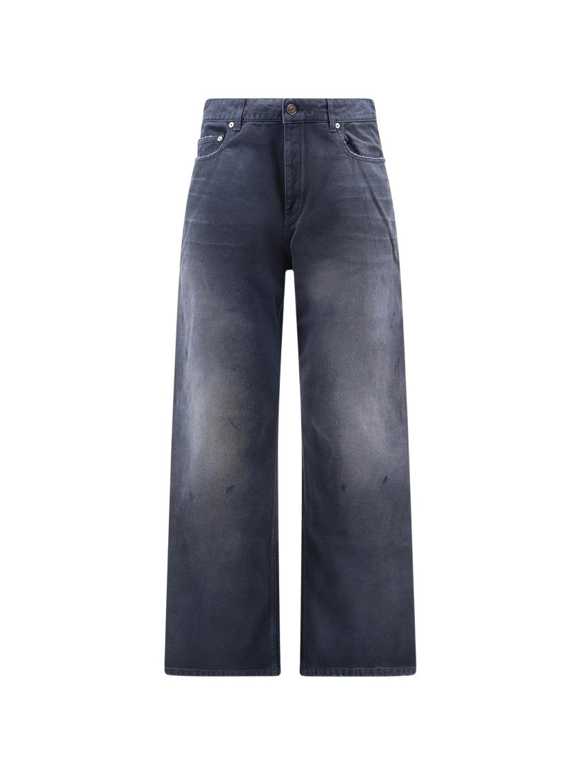 Balenciaga Blue Curved Knee Distressed Denim Pants