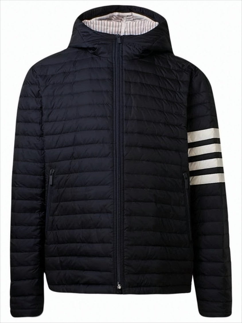 Thom Browne Quilted Padded Jacket With Hood And Striped Detailing