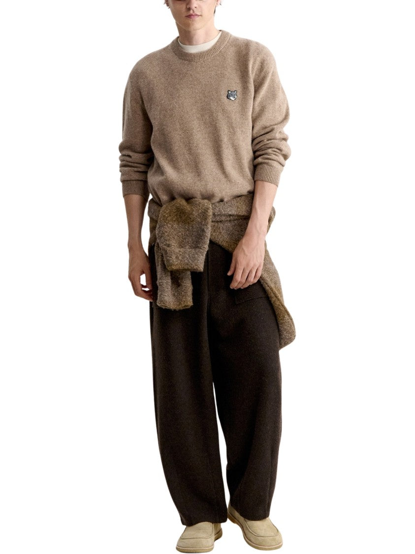 Maison Kitsuné Lambswool Knitwear Sweater With Embroidered Fox Head