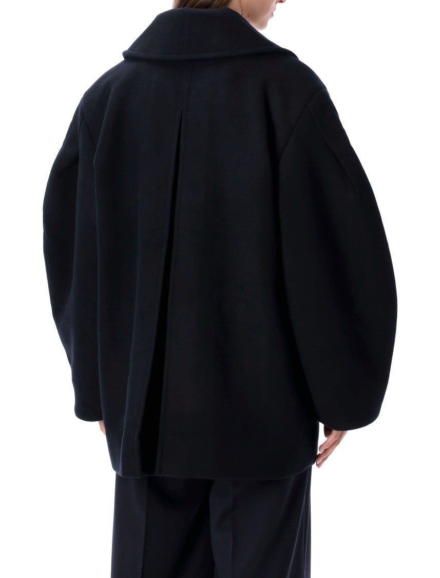 Ganni Short Oversized Peacoat With Gold-Tone Buttons