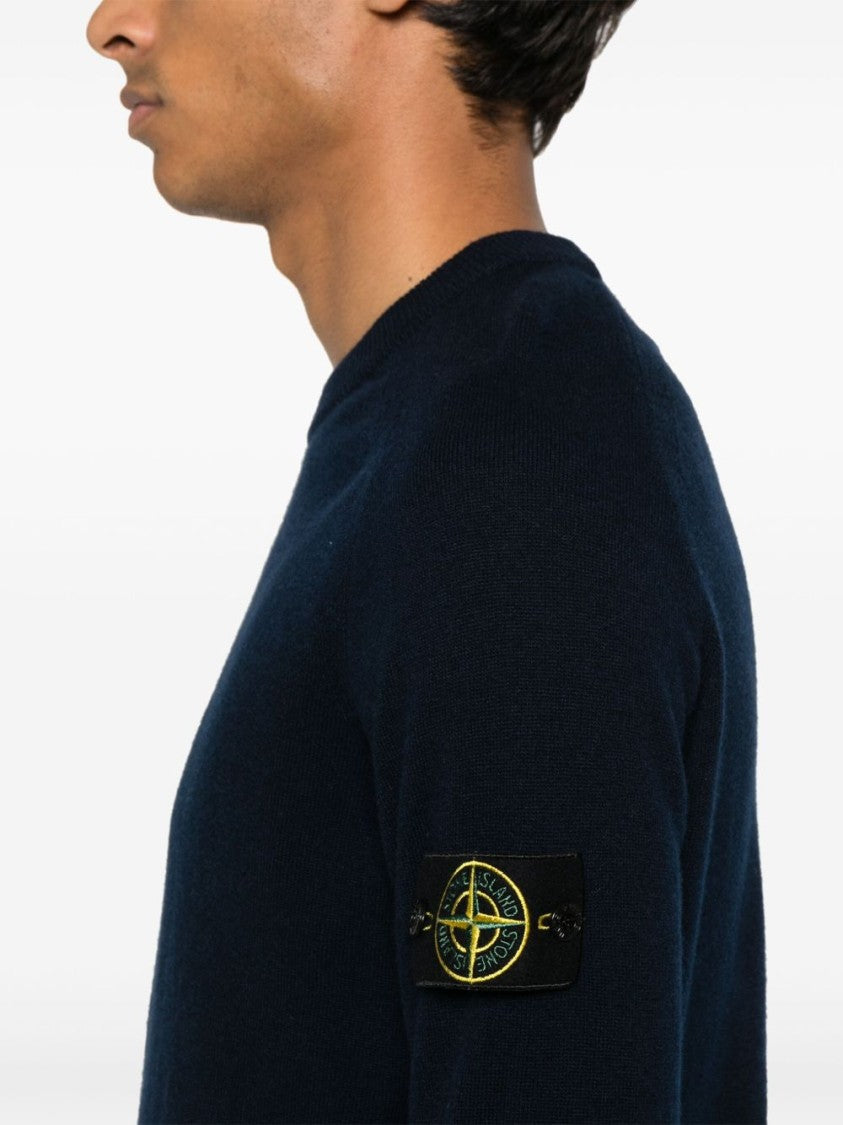 Stone Island Crewneck Sweater In Lightweight Geelong Wool With Logo Badge