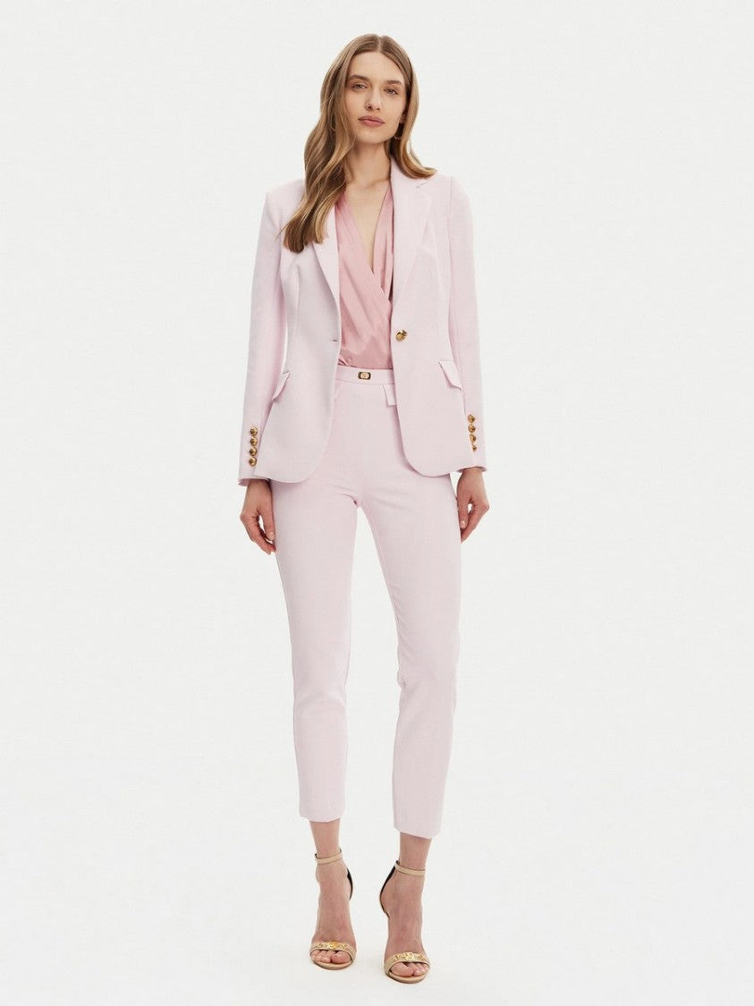 Elisabetta Franchi Pink Single-Button Polyester-Blend Blazer