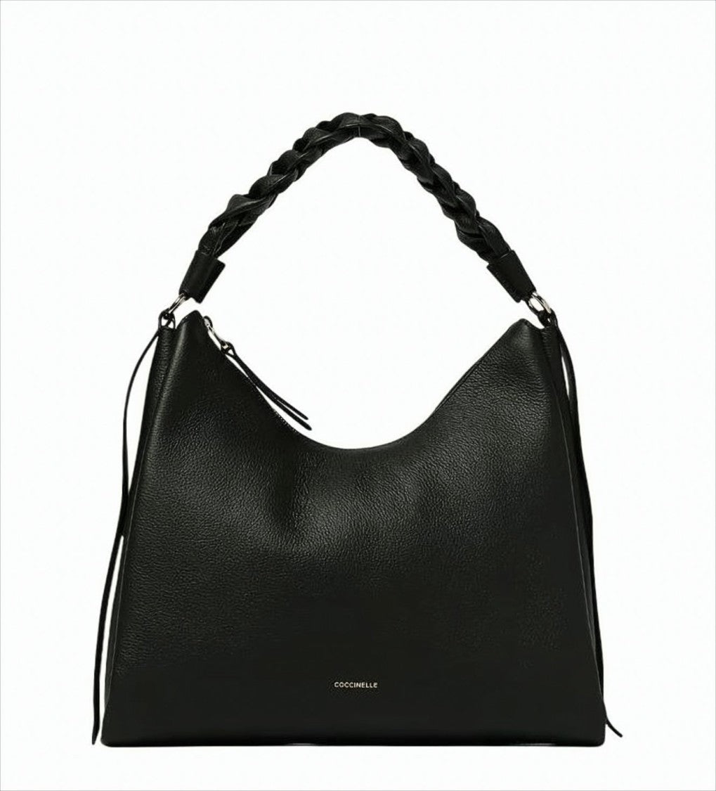 Coccinelle Rectangular Hobo Bag In Grained Calfskin Leather