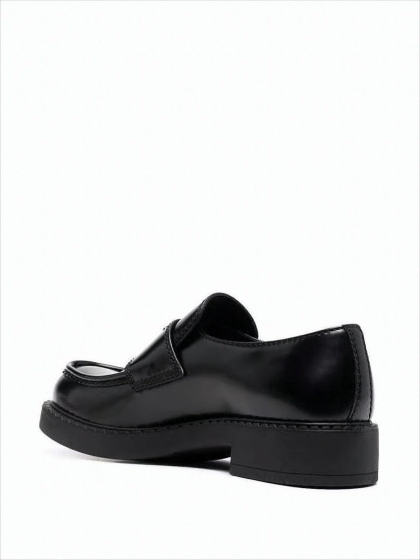 Prada Polished Black Calf Leather Loafers