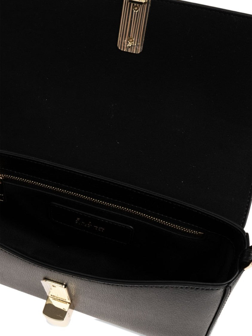 Furla Black Rectangular Leather Gold-Tone Clasp Handbag