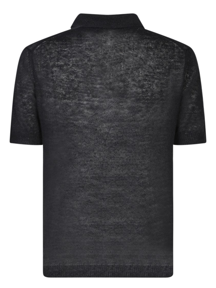 Dell'oglio Black Linen Blend Polo Shirt
