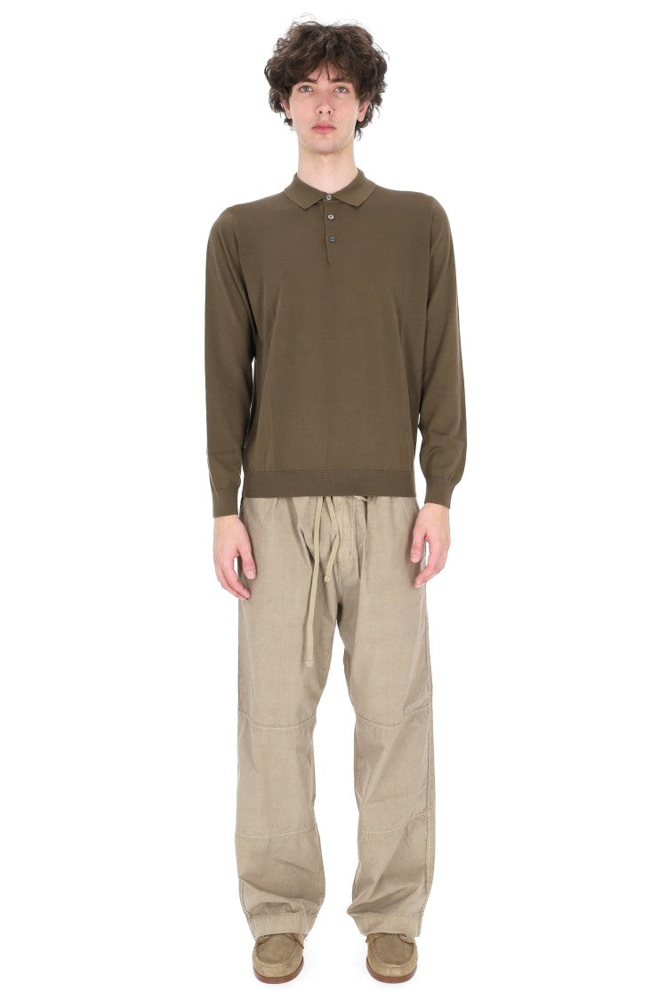 Drumohr Military Green Long-Sleeve Polo Shirt