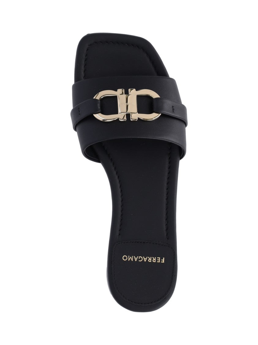 Ferragamo Slide Sandals With Gold-Tone Metal Hardware