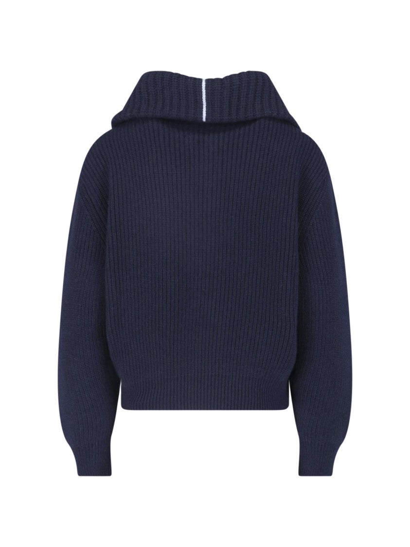Malo Blue Half-Zip Ribbed Cashmere Sweater