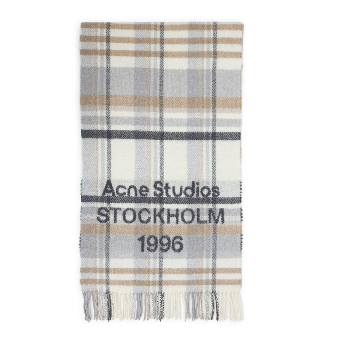 Acne Studios Plaid Wool And Cashmere Scarf With Fringed Edges