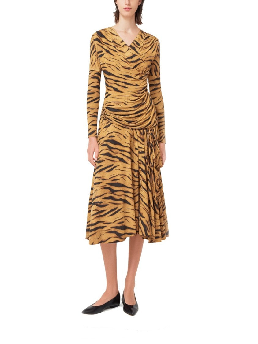 Ganni Tan Viscose-Blend Zebra Print Dress