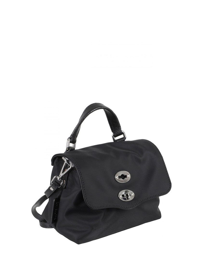 Zanellato Black Silver Turn-Lock Fabric Shoulder Bag