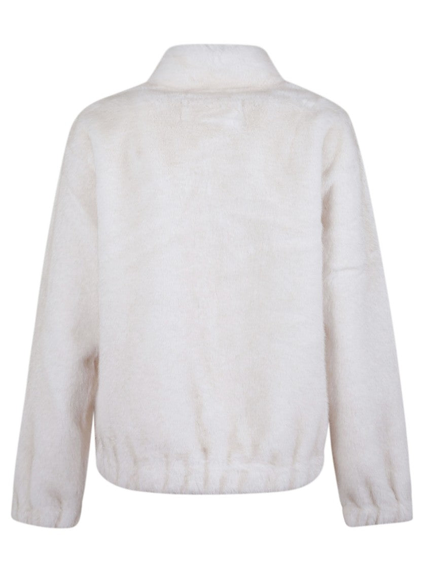 Michael Kors Bone-Finished Faux Fur Bomber Jacket With Stand-Up Collar