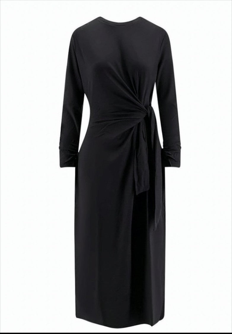 Boss Long Black Dress With Knotted Waist