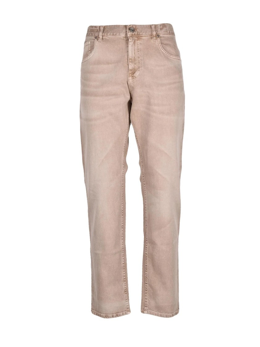 Eleventy Five Pocket Beige Straight-Leg Jeans With Subtle Fading Details