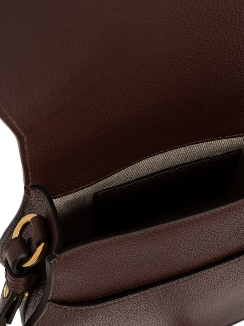 Chloé Dark Brown Structured Saddle Pebbled Leather Bag