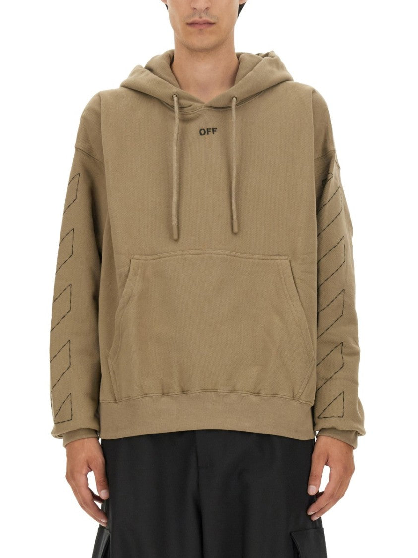Off-White Oversized Sweatshirt With Arrow Embroidery And Hood