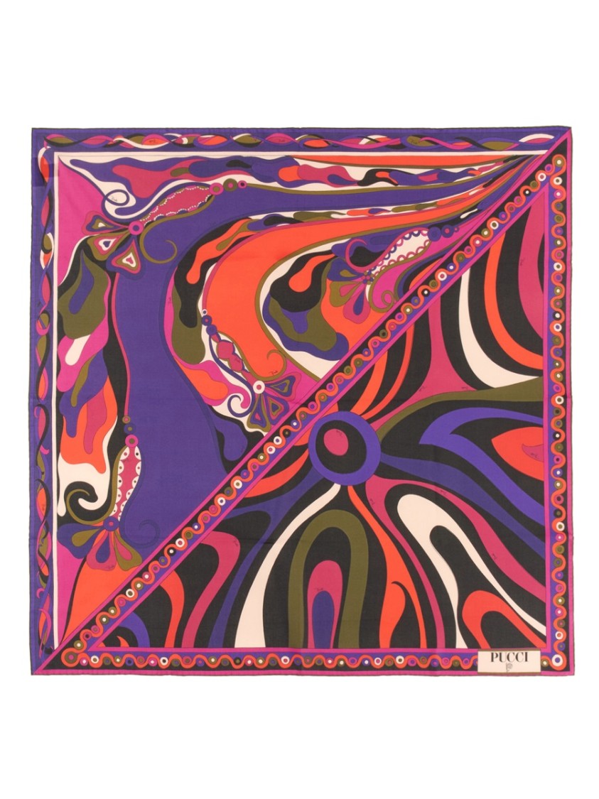 Pucci Abstract Silk Scarf With Decorative Border