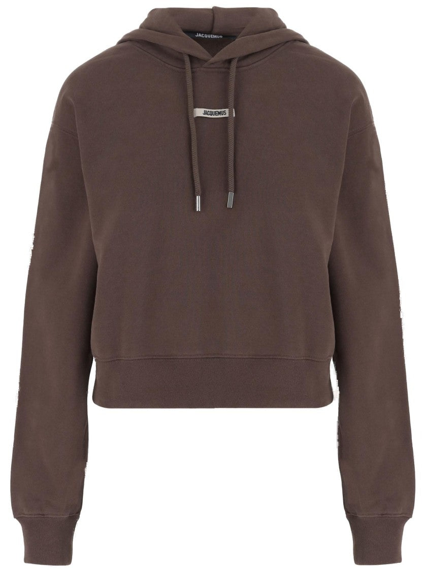 Jacquemus Cropped Brown Hoodie With Grosgrain Detail And Logo