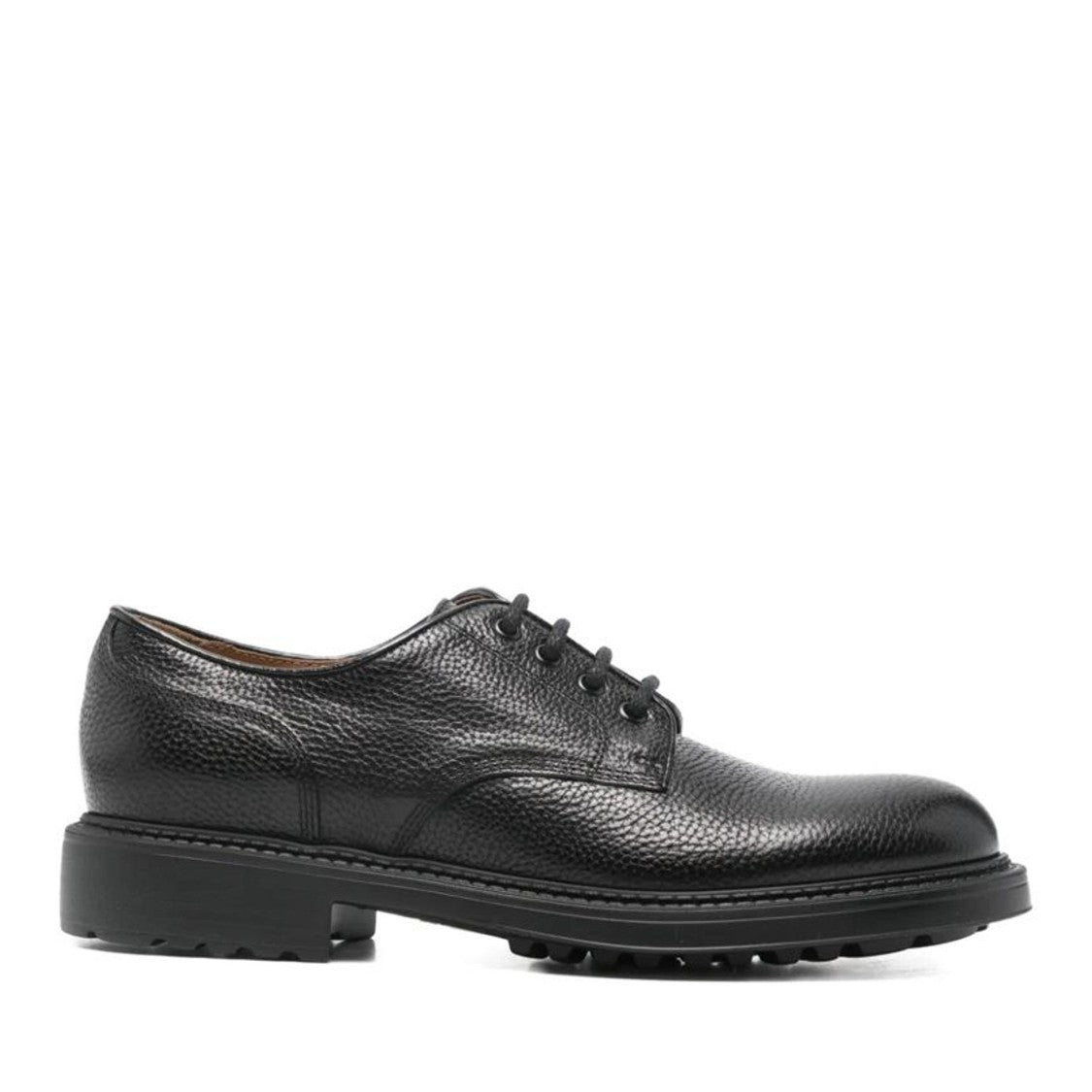 Doucal's Black Textured Lace-Up Calf Suede Flats