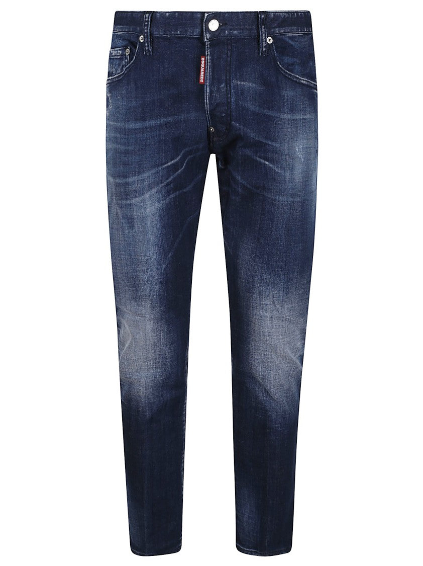 Dsquared2 Blue Stretch Cotton Denim Jeans With Whiskering