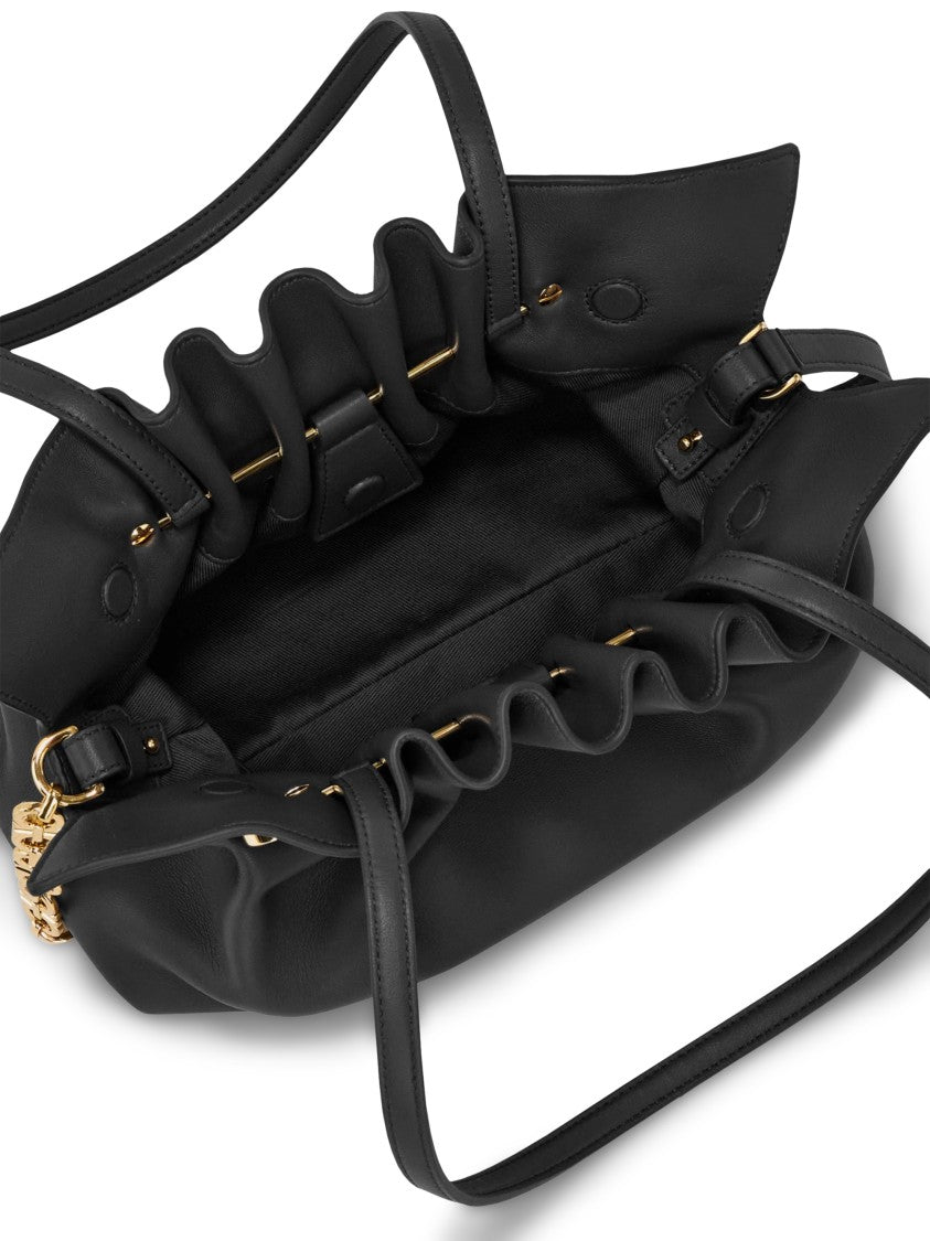 Ferragamo Ruched Lamb Leather Handbag With Gold-Tone Accents