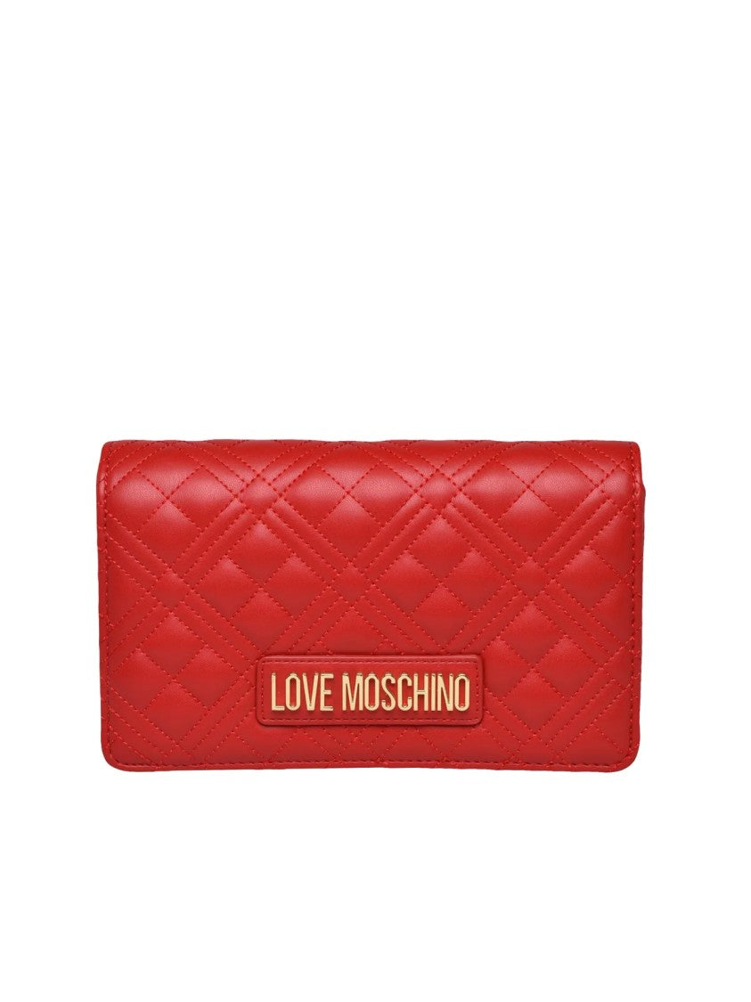 Love Moschino Quilted Red Shoulder Bag With Gold Chain Strap And Logo Accents