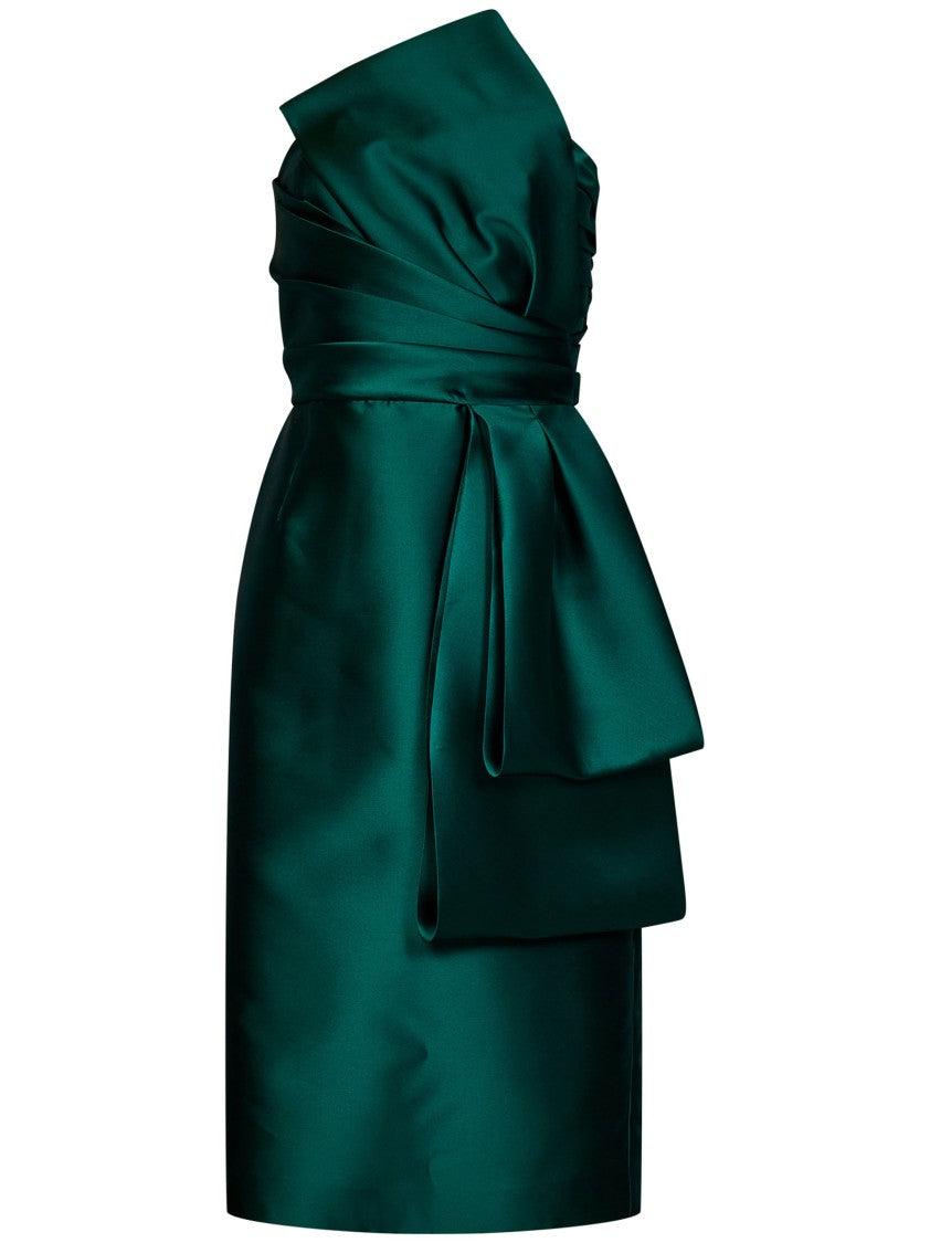 Alberta Ferretti Green Midi Bustier Dress Oversized Bow