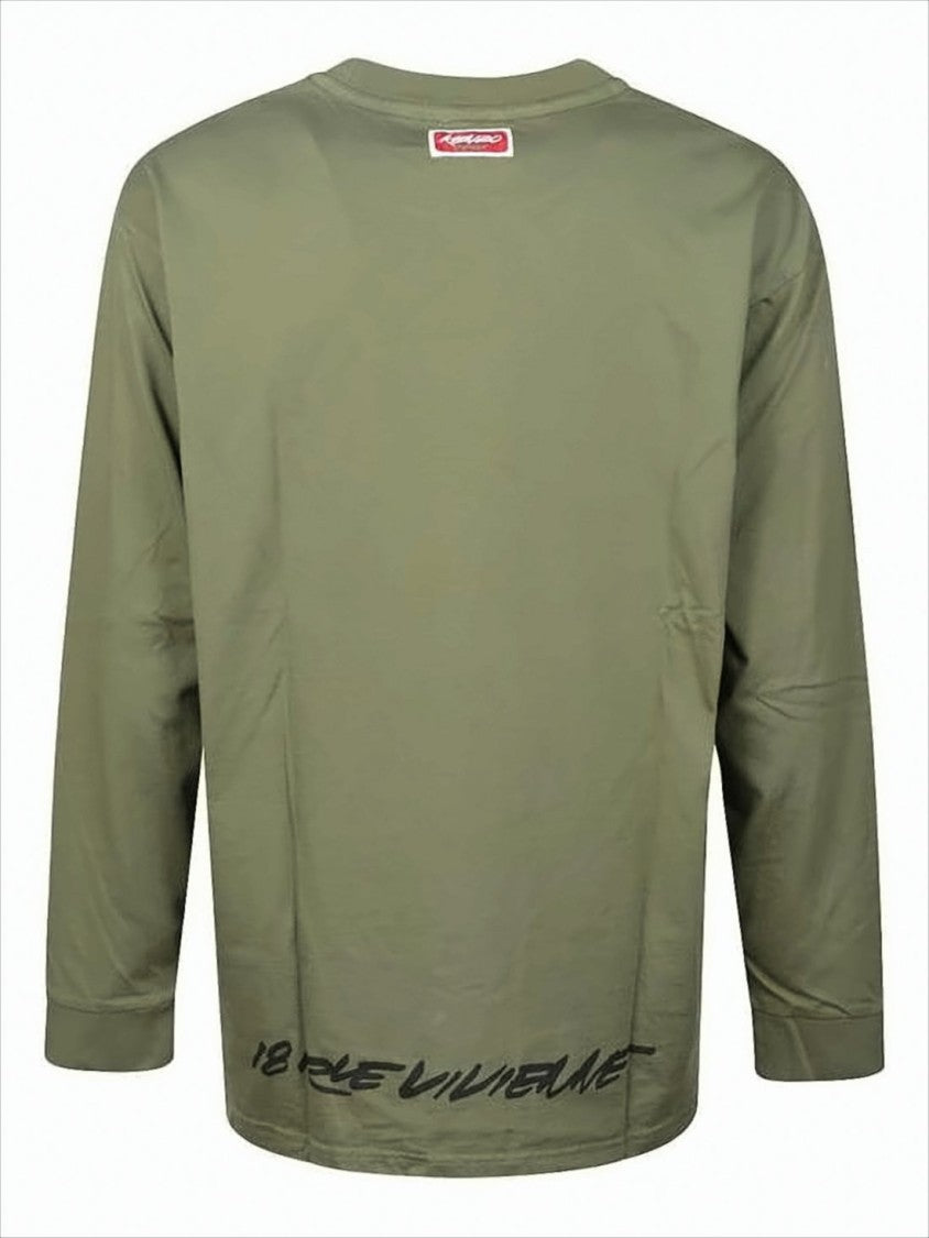 Kenzo Olive Green Long-Sleeve T-Shirt With Floral Graphic