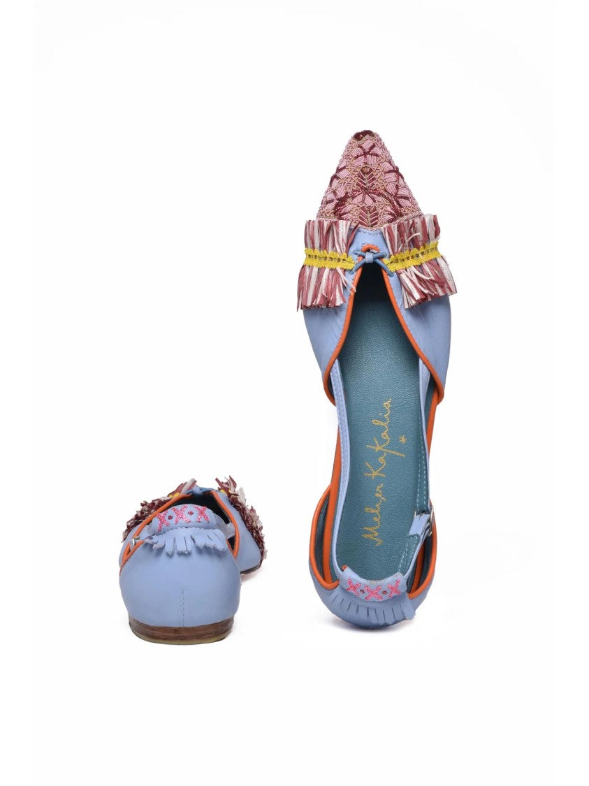 Meher Kakalia Sky Blue Pink Leather Sling-Back Ballerina
