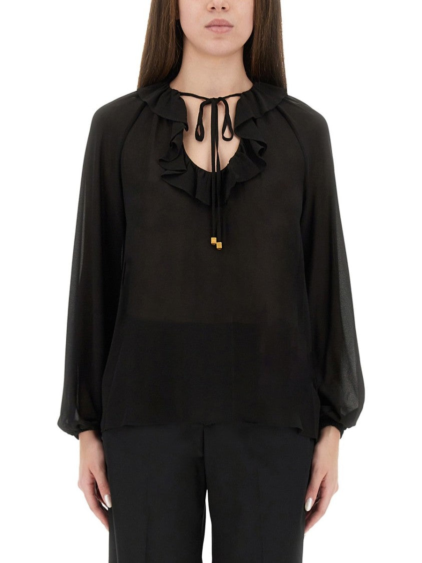 Michael Michael Kors Ruffled Neckline Blouse With Tie Detail