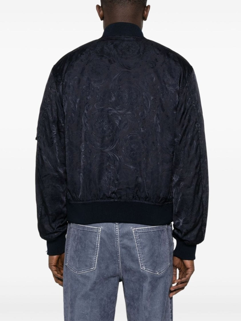 Versace Navy Blue Cotton Abstract Pattern Jacket