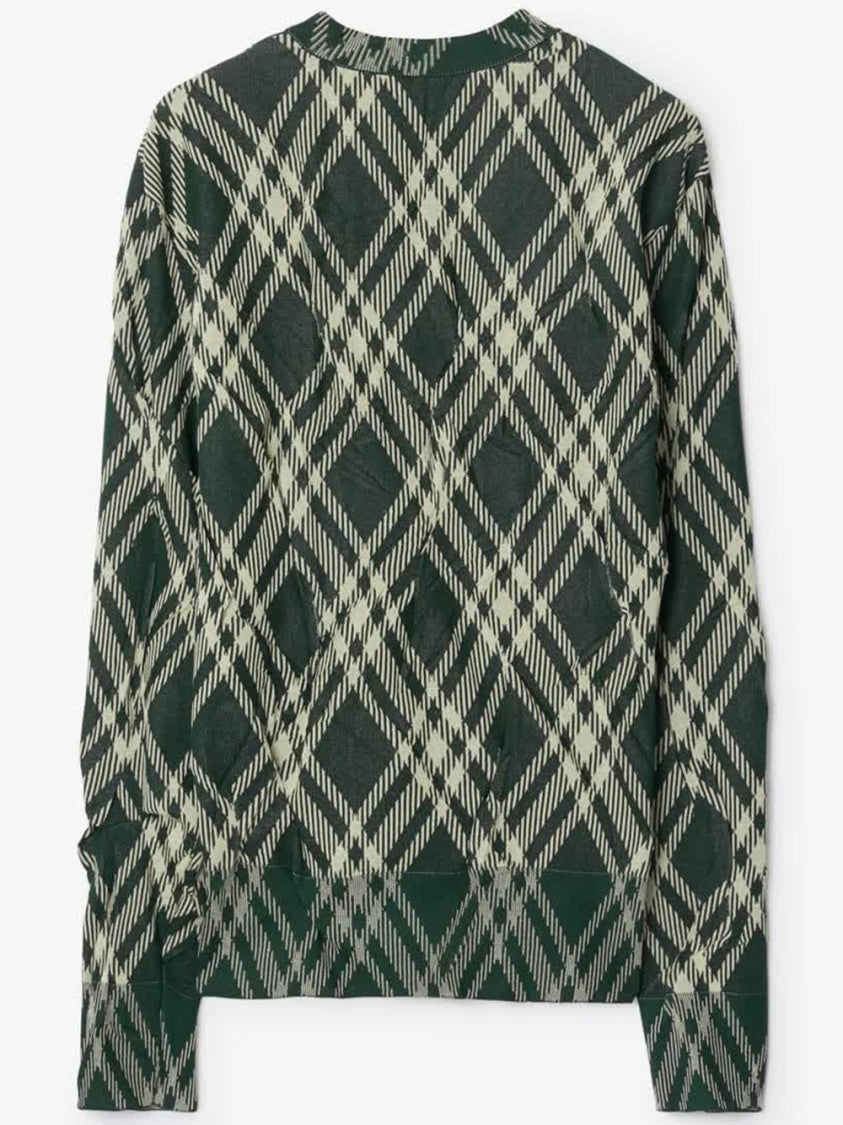 Burberry Check Pattern Pleated Cotton Blend Sweater