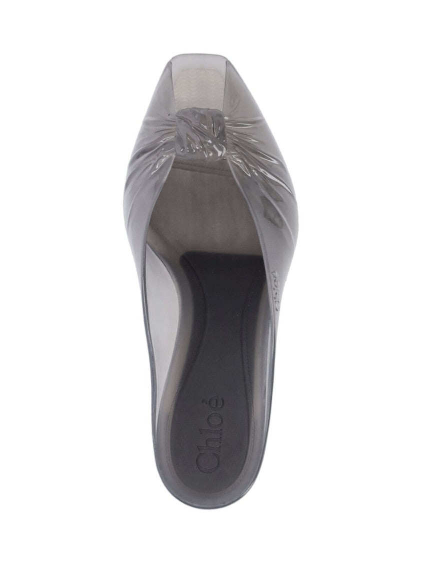 Chloé Translucent Grey Rubber Mules With Gathered Bow Detail
