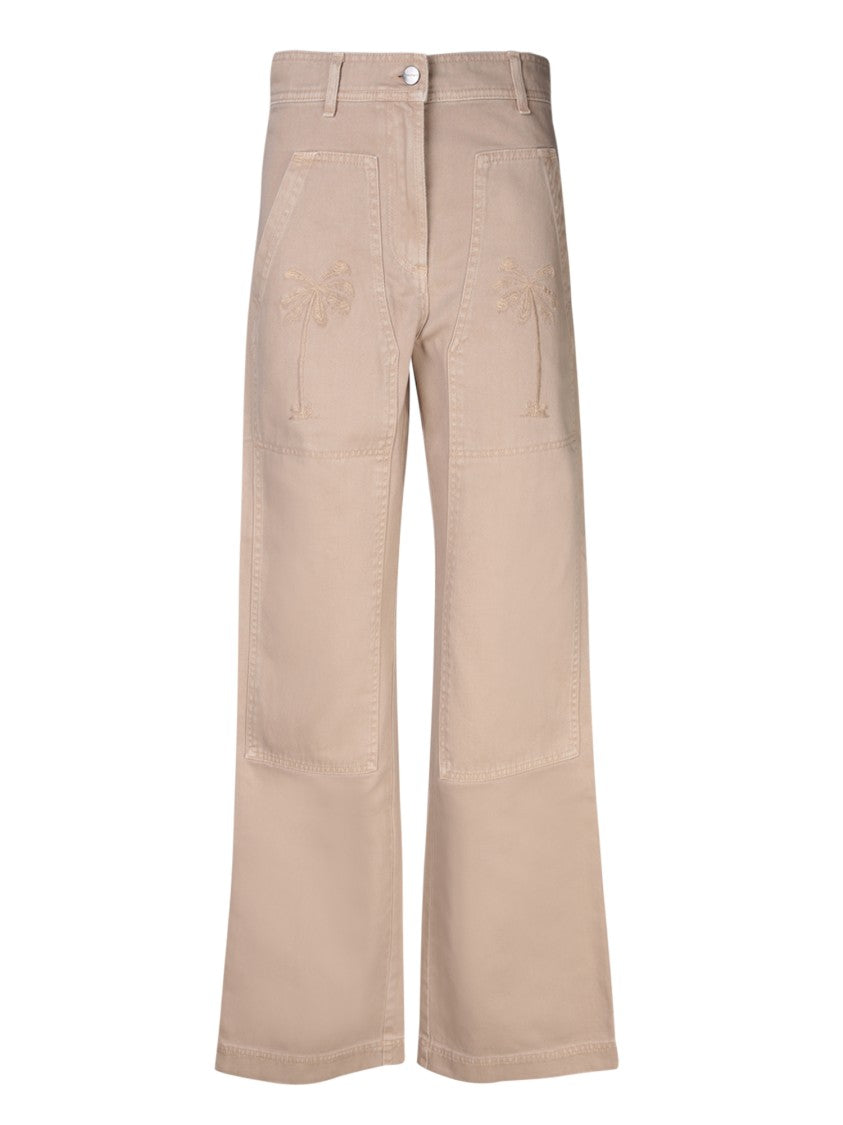 Palm Angels Beige Cotton-Polyester Trousers