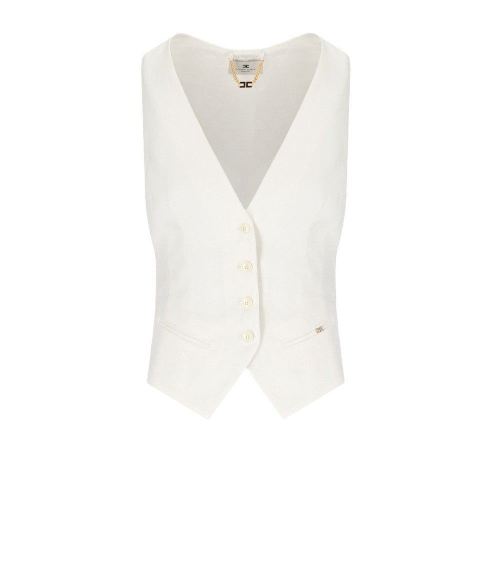 Elisabetta Franchi Ivory White Vest With V-Neck