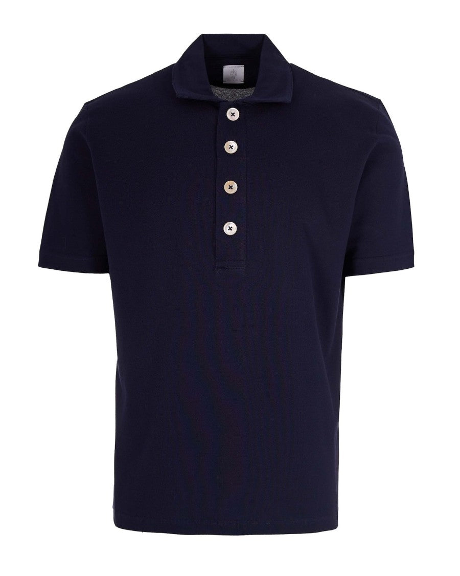 Eleventy Blue Half Sleeve Polo
