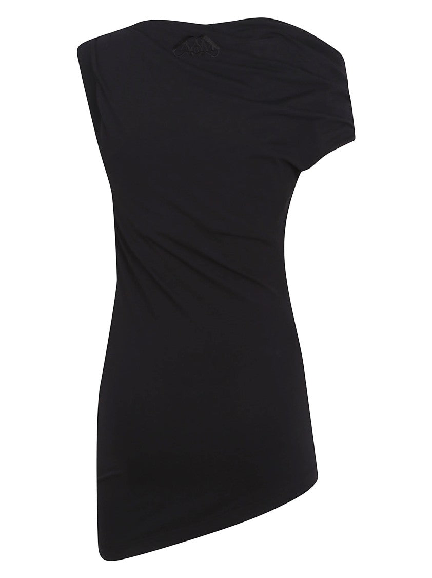 Alexander Mcqueen Asymmetrical Black Top With Knotted Neckline