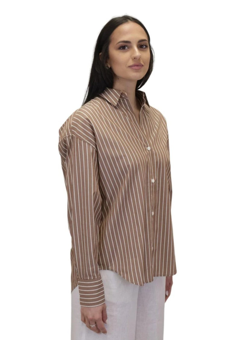 Mc2 Saint Barth Brown Pinstripe Relaxed-Fit Shirt With Embroidered Detail