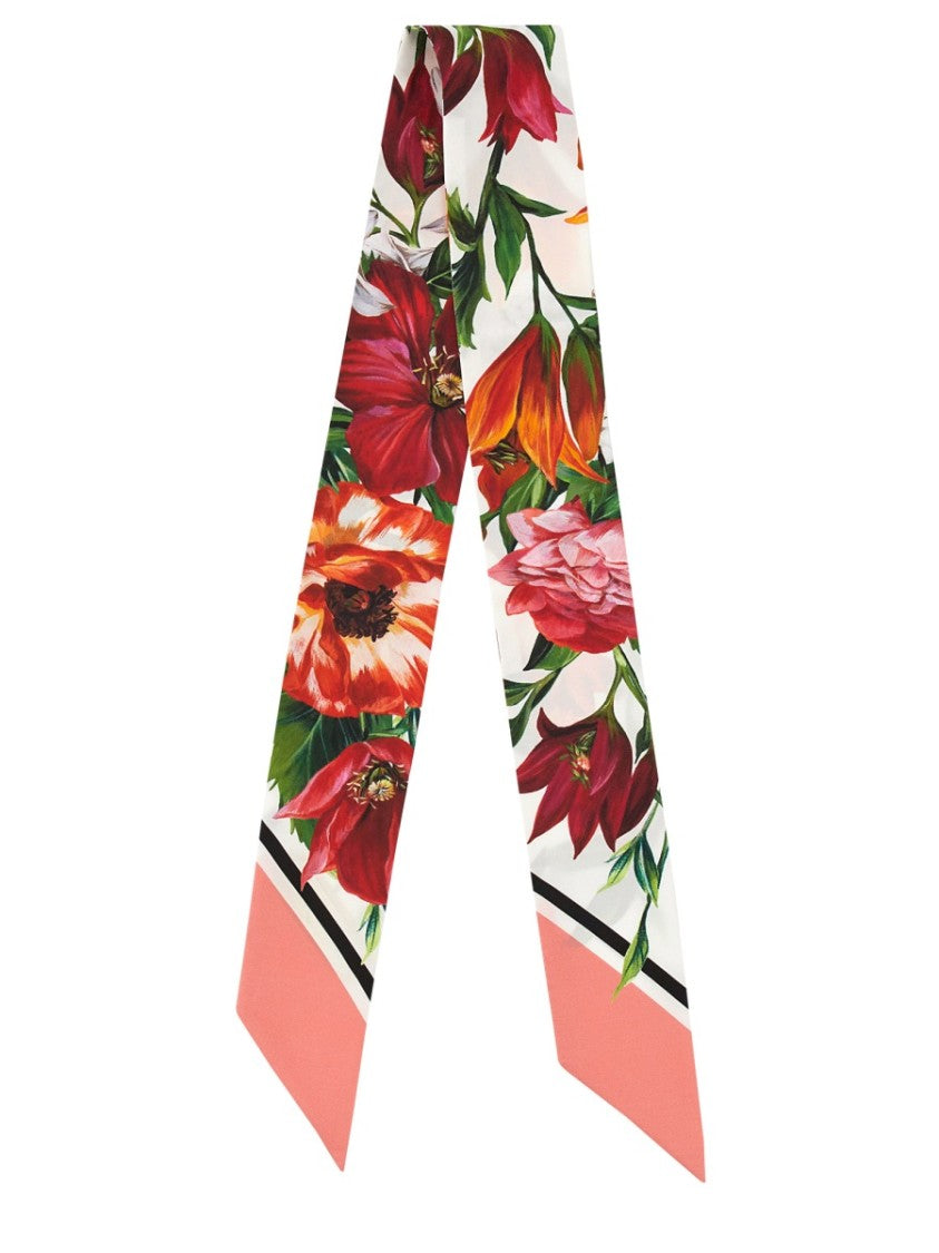 Dolce & Gabbana Floral Print Coral Pink Bandeau Scarf