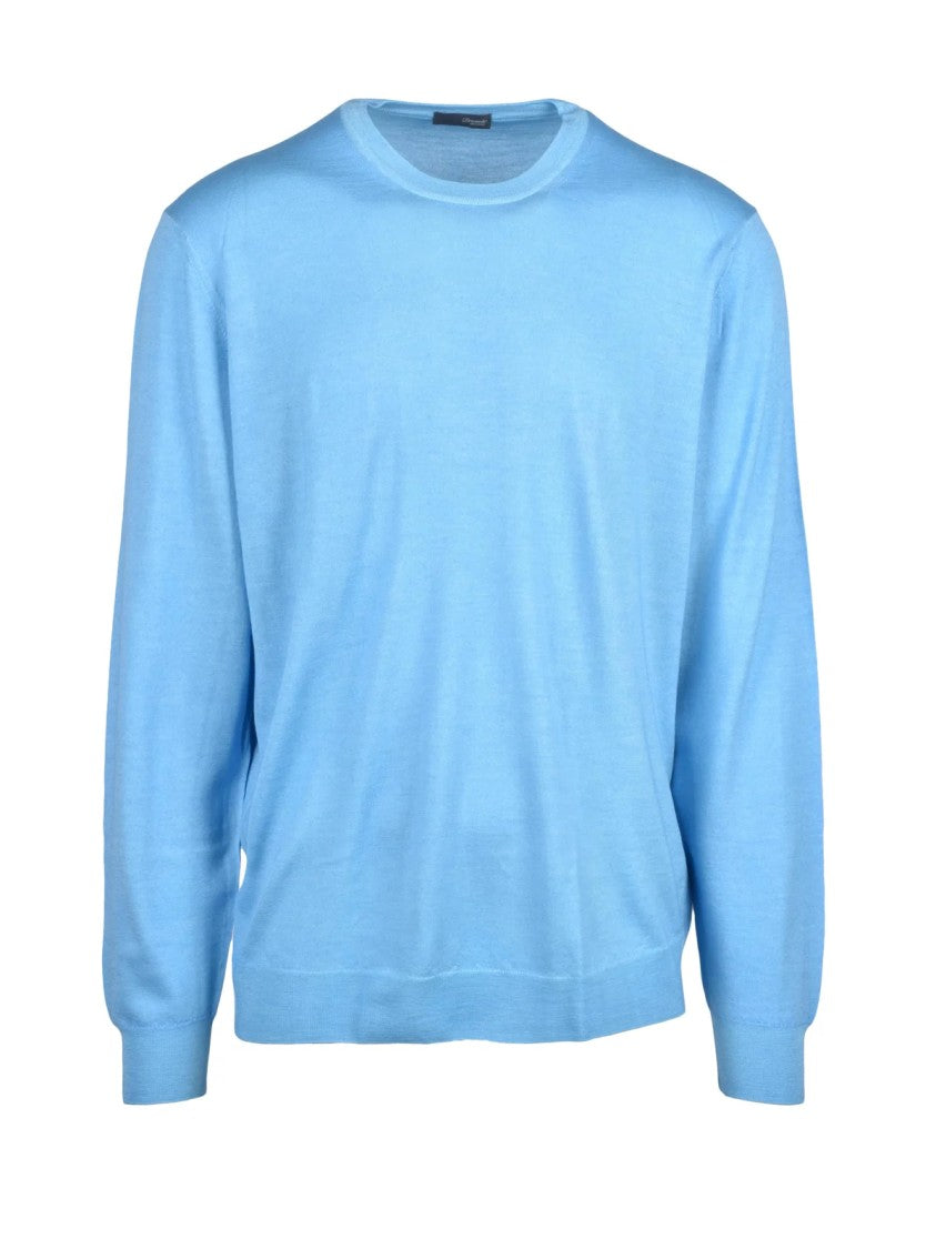 Drumohr Light Blue Extrafine Merino Wool Crewneck Sweater