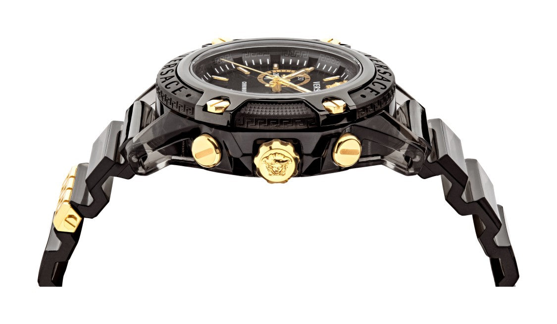 Versace Chronograph Timepiece With Black Translucent Case