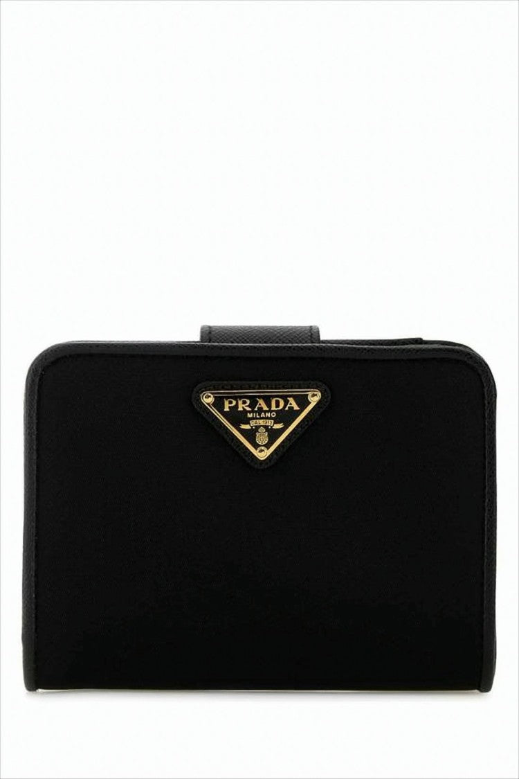 Prada Compact Wallet In Recycled Nylon With Leather Trim