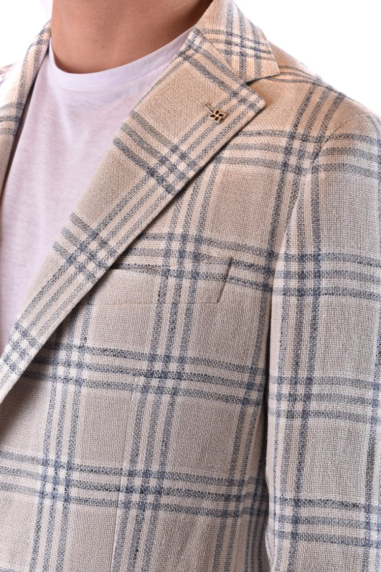 Tagliatore Beige Checkered Blazer With Tailored Fit