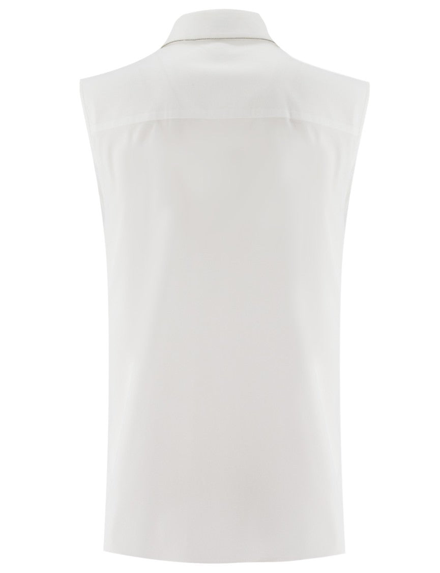 Brunello Cucinelli Sleeveless Cotton Poplin Shirt With Refined Collar
