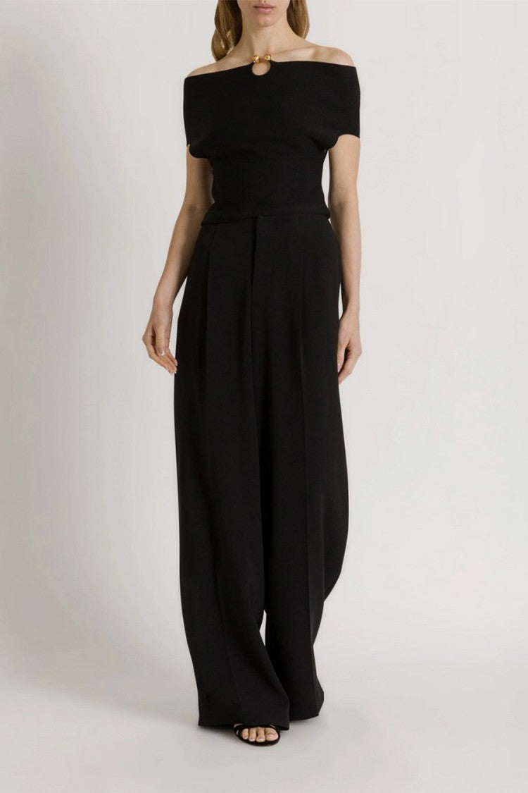 Alberta Ferretti Black Keyhole Neckline Ball Closures Viscose-Blend Tank Top